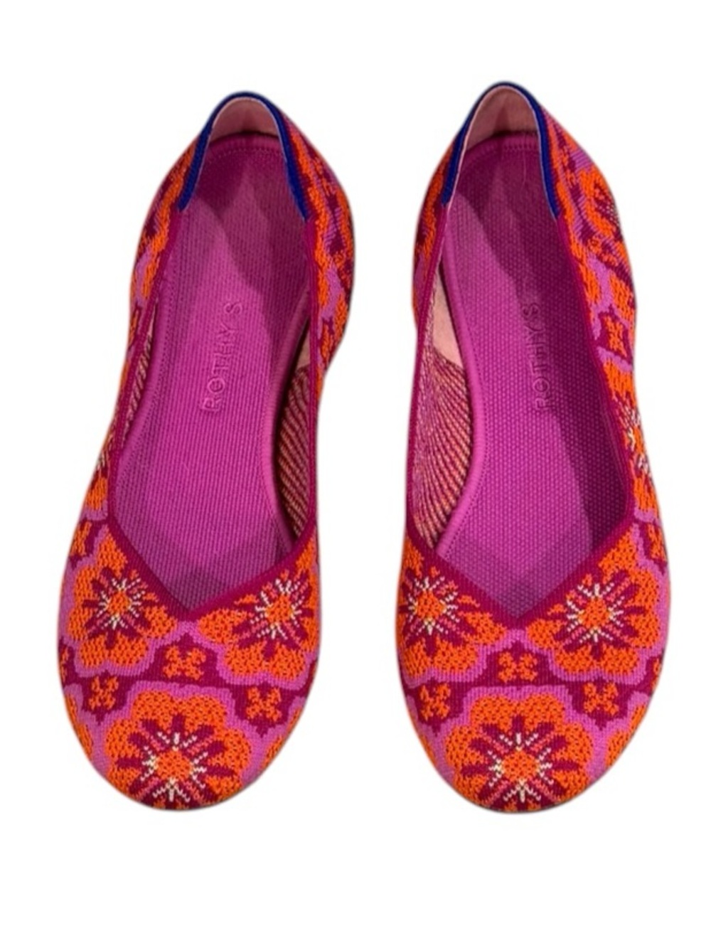 Rothy's Limited Edition Lotus  Burst Pink and Orange Floral Knit Ballet Flats
